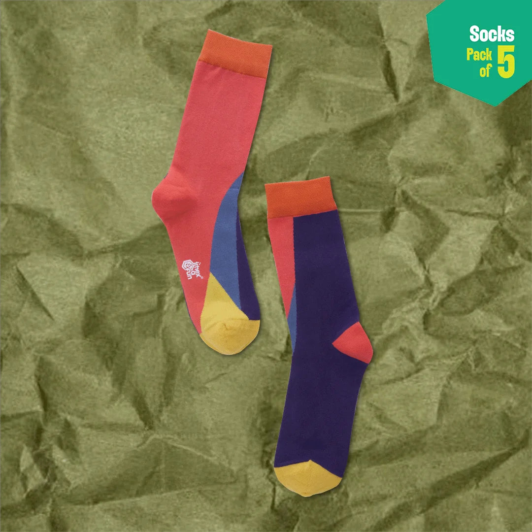 Color Punch! Unisex Socks, 100% Organic Cotton, Crew Length, Pack of 5