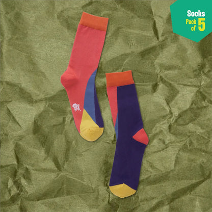 Color Punch! Unisex Socks, 100% Organic Cotton, Crew Length, Pack of 5