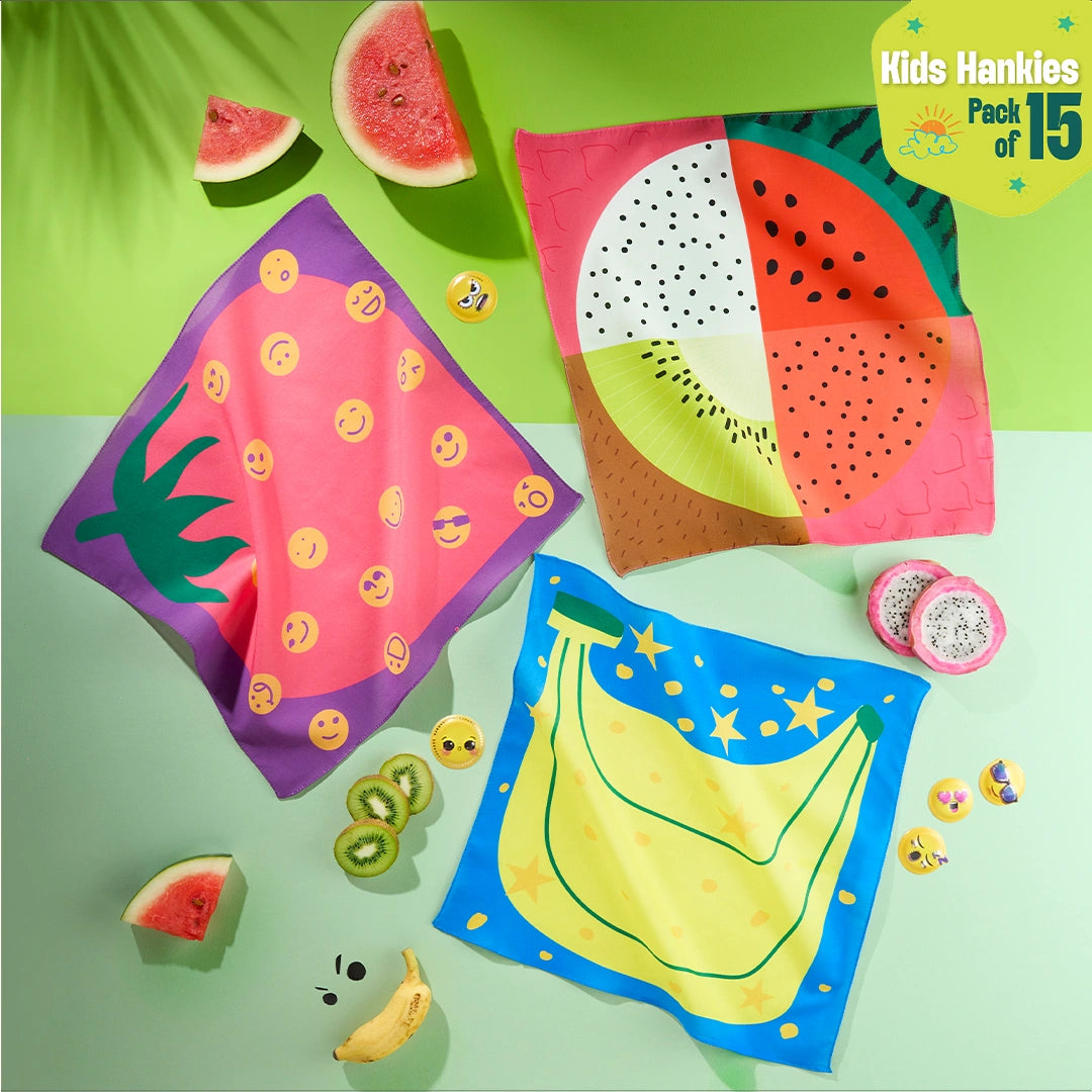 Happy Hearts! Unisex Kid's Hankies, 100% Organic Cotton, Pack of 15