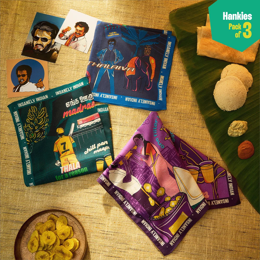 Insanely Tamil Swag! Unisex Hankies, 100% Organic Cotton, Pack of 3