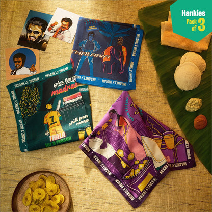 Insanely Tamil Swag! Unisex Hankies, 100% Organic Cotton, Pack of 3