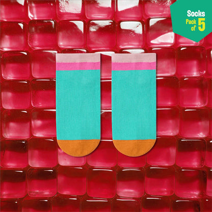 Color Pop Story! Unisex Socks, 100% Organic Cotton,  Ankle Length, Pack of 5