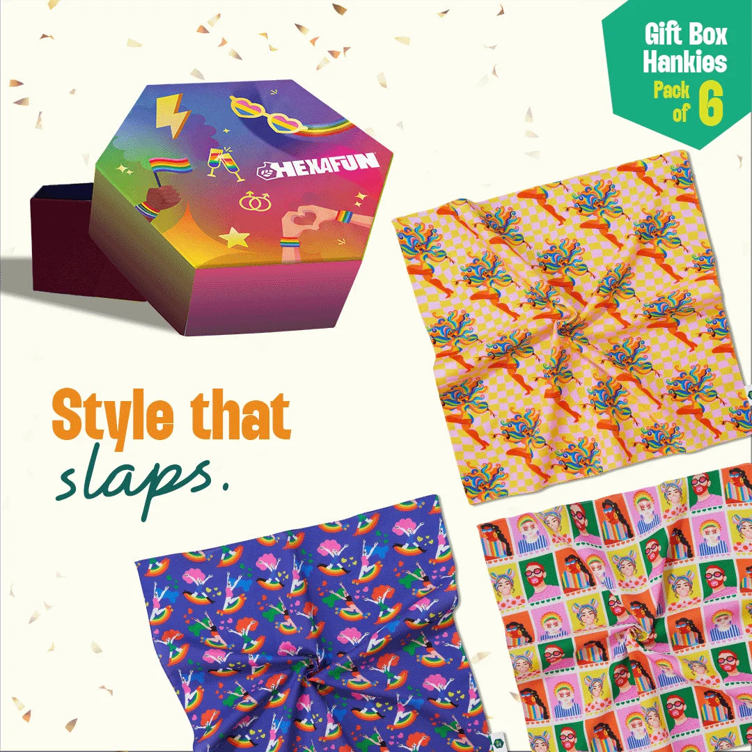 Rainbow Mood! Large Unisex Hankies, 100% Organic Cotton, Gift Box of 6