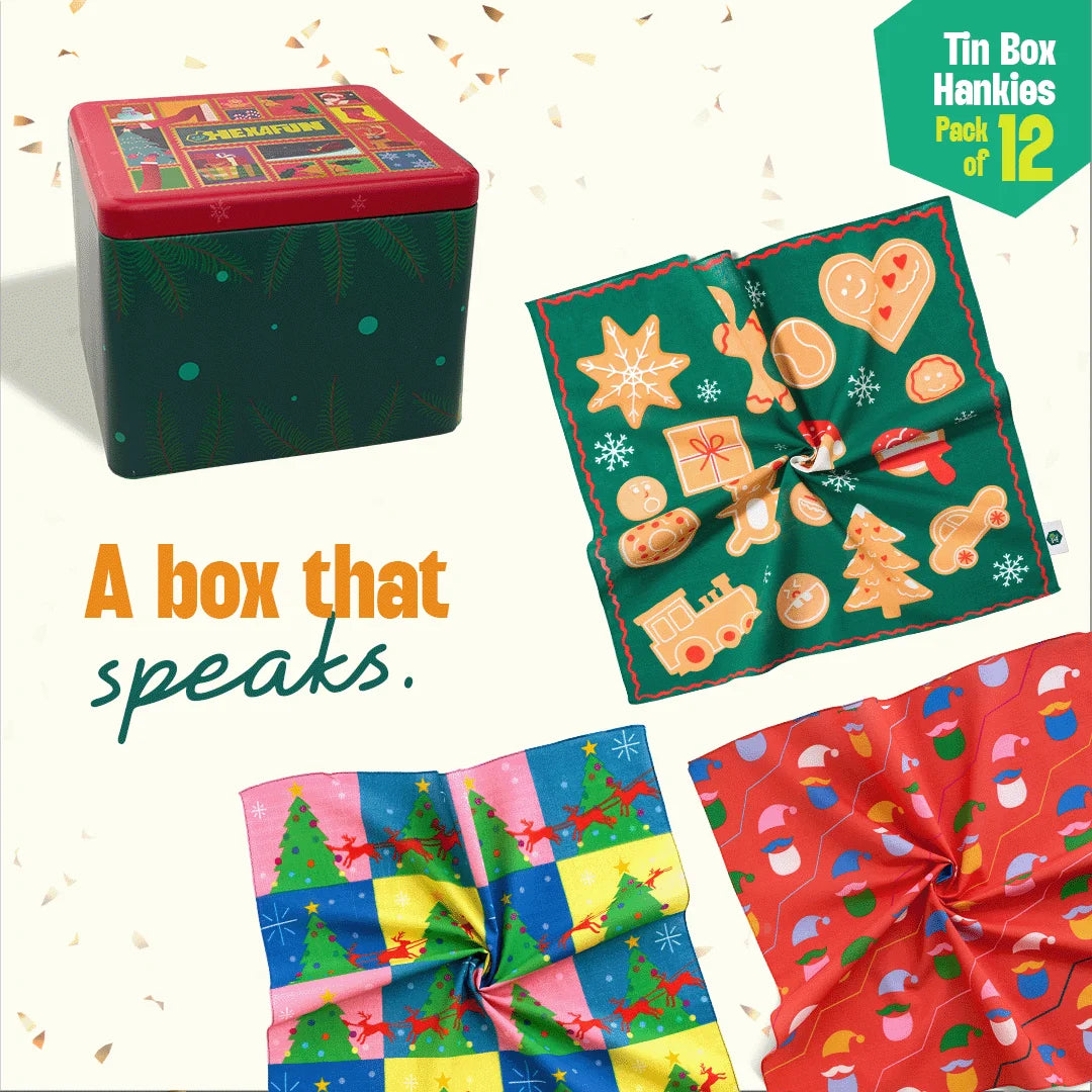 Chic-mas! Tin Gift Box, Unisex Hankies, 100% Organic Cotton, Box of 12