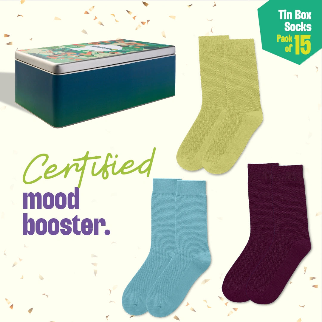 Rule Breakers! Tin Gift Box, Unisex Crew Length Socks, 100% Organic Cotton, Box Of 15