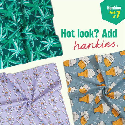 Happy Hour! Large Unisex Hankies, 100% Organic Cotton, Pack of 7