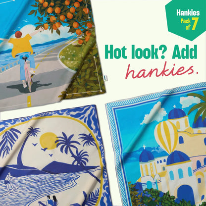 Island Haze! Unisex Hankies, 100% Organic Cotton, Pack of 7