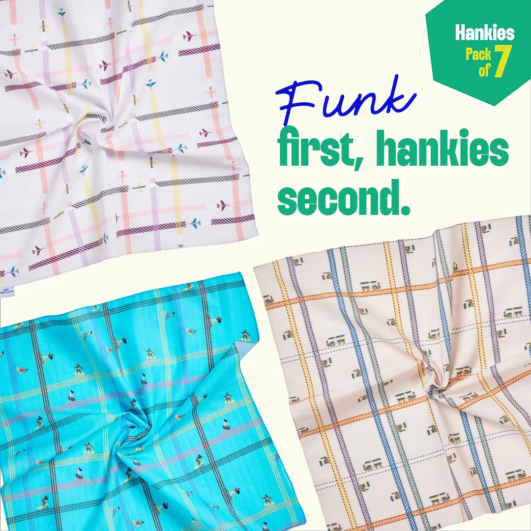 Style O'Clock! Large Unisex Hankies, 100% Organic Cotton, Pack of 7