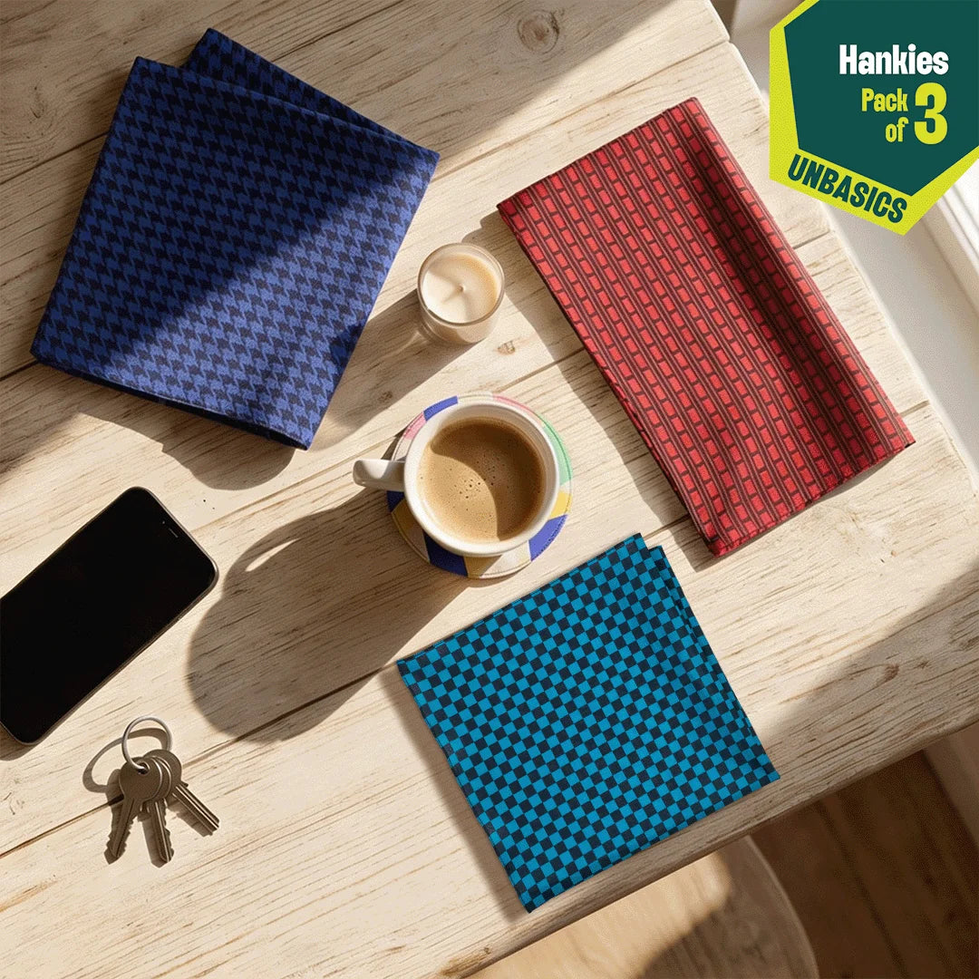 Grid Edit! Unisex Hankies, 100% Organic Cotton, Pack of 3
