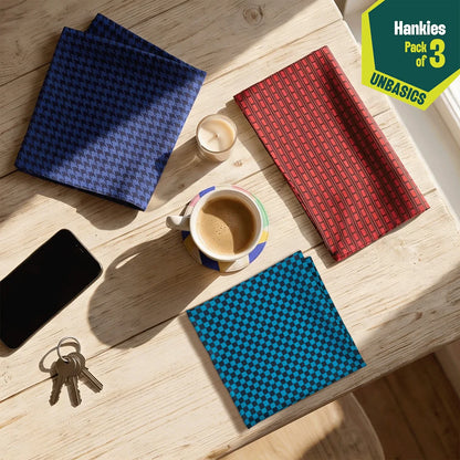 Grid Edit! Unisex Hankies, 100% Organic Cotton, Pack of 3