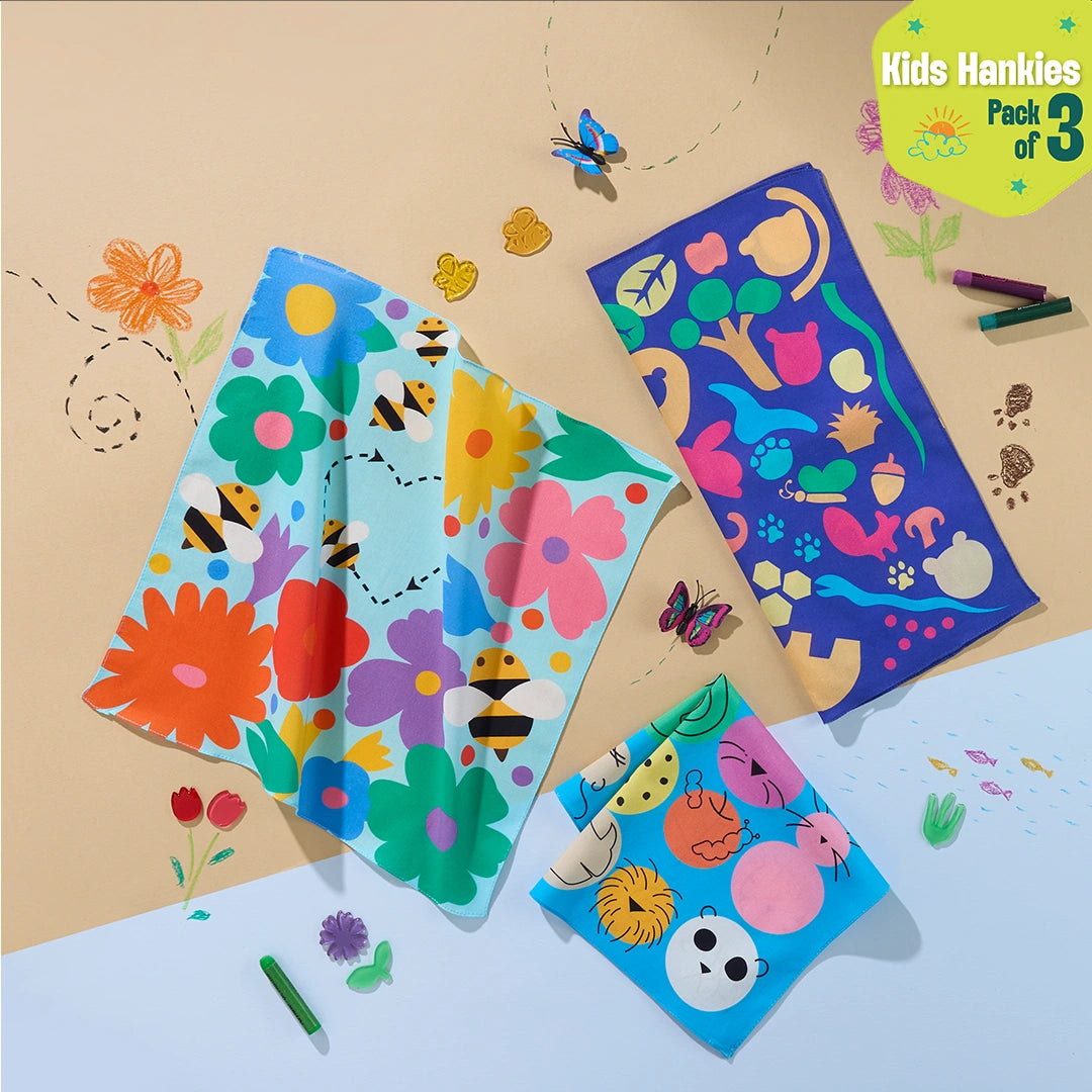 Doodle Poodle! Unisex Kid's Hankies, 100% Organic Cotton, Pack of 3