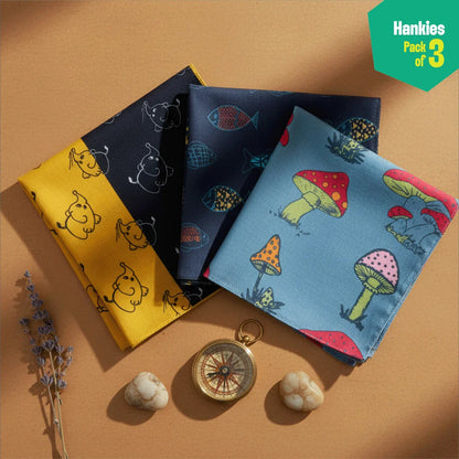 TMI! Too Motif Information! Unisex Hankies, 100% Organic Cotton, Pack of 3