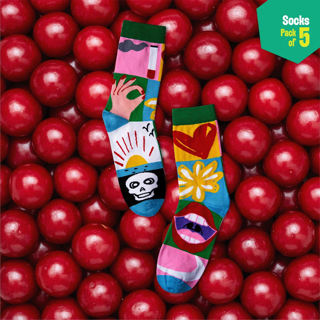Fashion Fusion! Unisex Socks, 100% Bamboo, Crew Length, Pack of 5