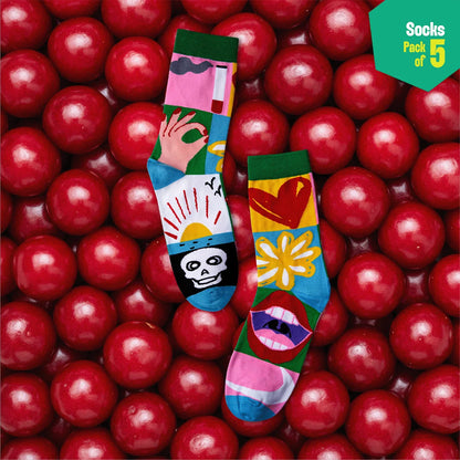 Fashion Fusion! Unisex Socks, 100% Bamboo, Crew Length, Pack of 5