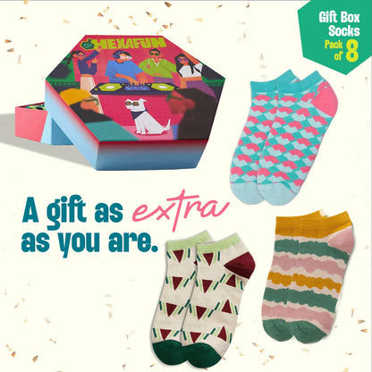 House Party! Unisex Ankle Length Socks, 100% Organic Cotton, Gift Box of 8