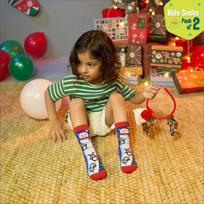 Snowy Holiday! Unisex Kid's Socks, 100% Bamboo, Crew Length, Pack of 2