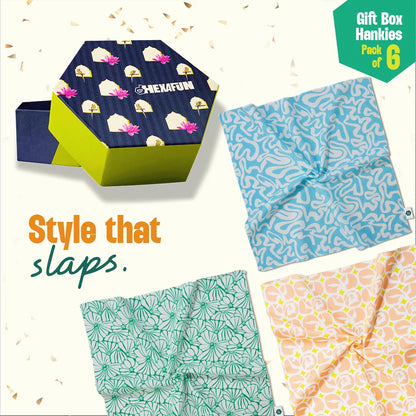 Bloomrang! Unisex Hankies, 100% Organic Cotton, Gift Box of 6