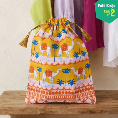 Saddle & Sand! Unisex Potli Bags, 100% Cotton, Pack of 2