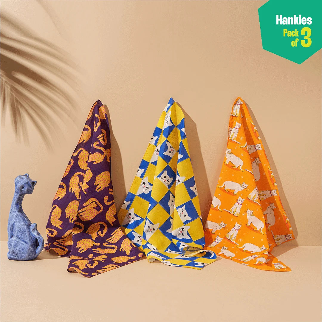 Just Meow Opinion! Unisex Hankies, 100% Organic Cotton, Pack of 3