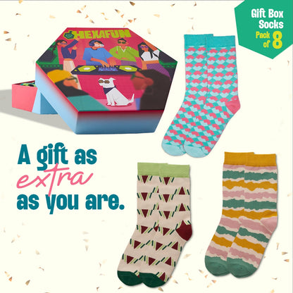 House Party! Unisex Crew Length Socks, 100% Organic Cotton, Gift Box of 8