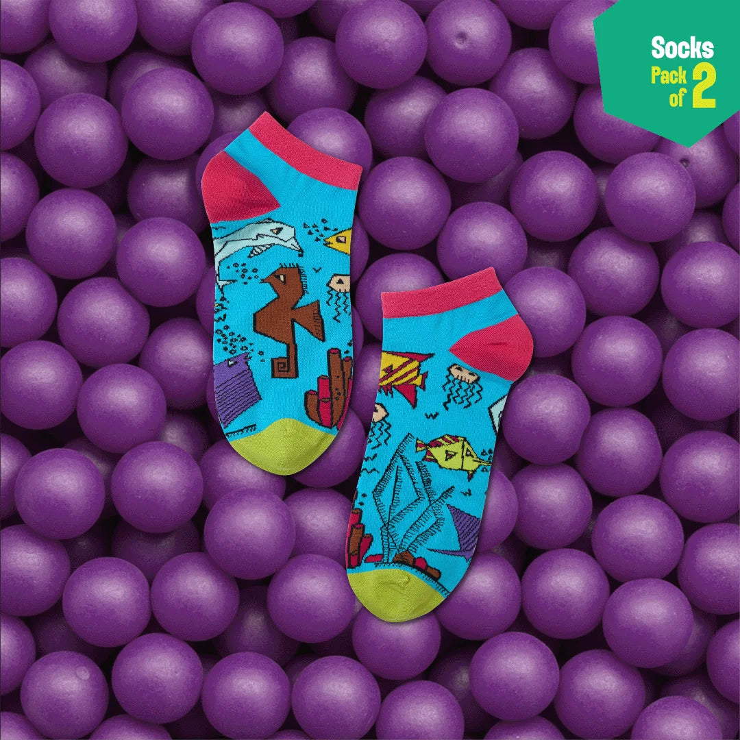 Aqua-world! Unisex Socks, 100% Bamboo, Ankle Length, Pack of 2
