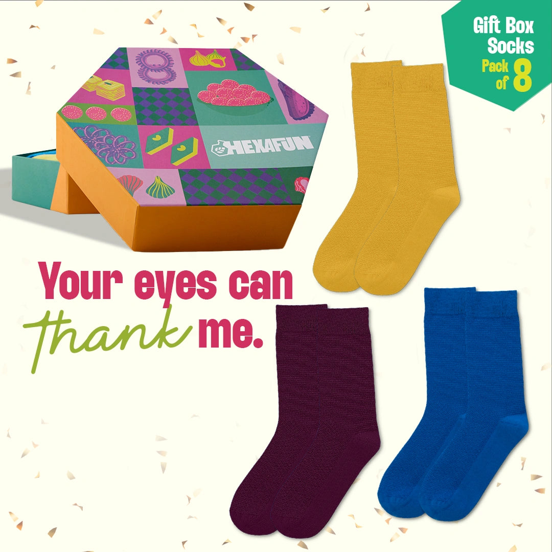 Glam & Glitter! Unisex Crew Length Socks, 100% Organic Cotton, Gift Box of 8