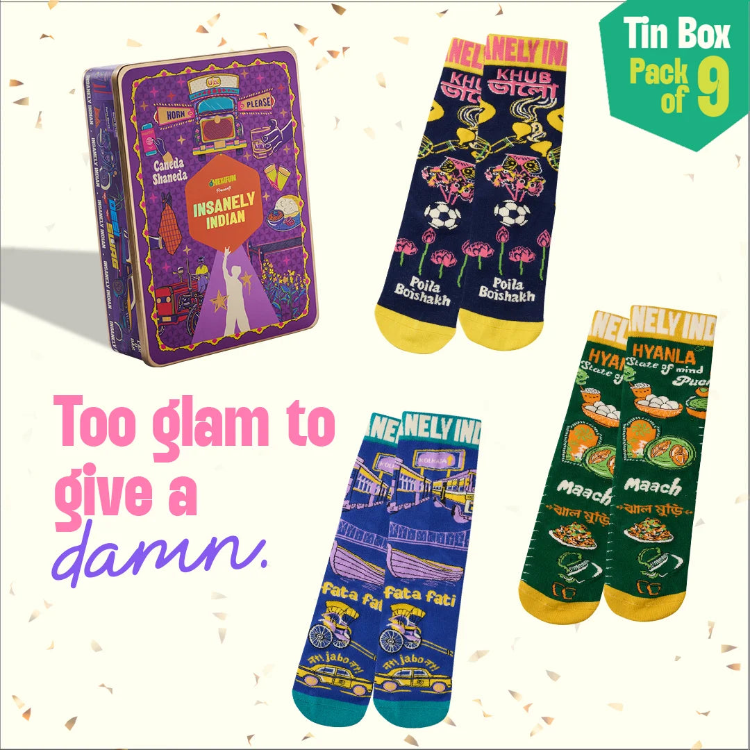 Horn Ok Please! Tin Gift Box, 6 Hankies + 3 Socks, 100% Organic Cotton, Box of 9