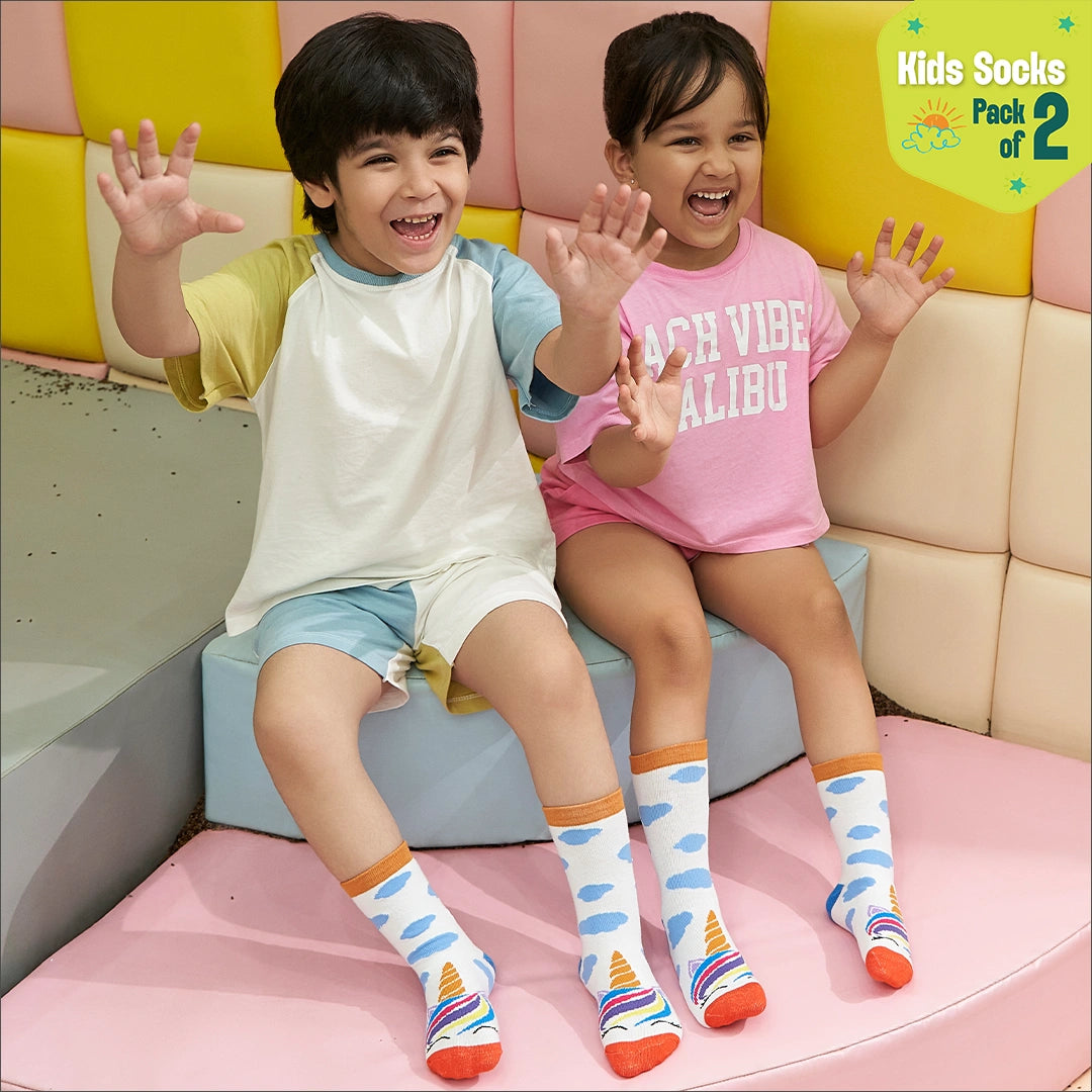 Fun Alert Ahead! Unisex Kid's Socks, 100% Bamboo, Crew Length, Pack of 2