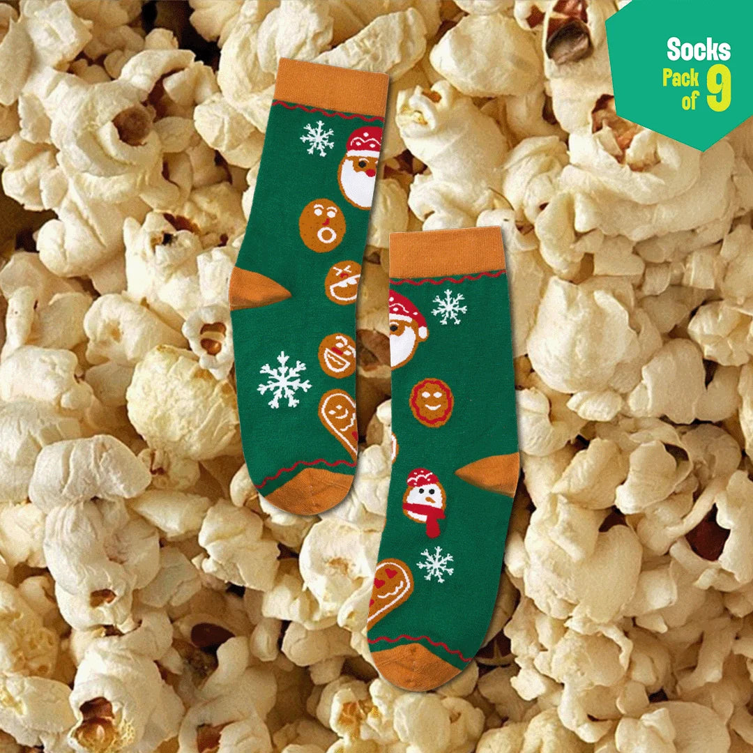 Christmas Music! Unisex Socks, 100% Organic Cotton, Crew Length, Pack of 9