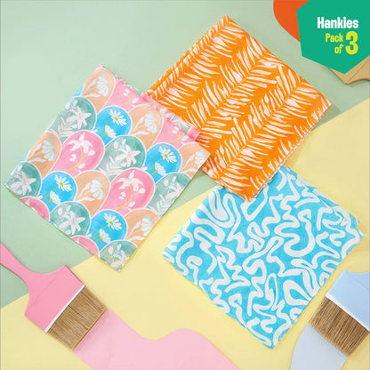 Summer Vibes! Unisex Hankies, 100% Organic Cotton, Pack of 3