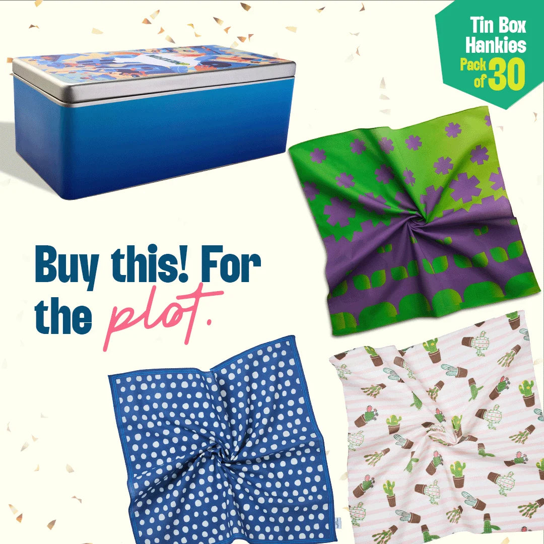 Fun A-fair! Tin Gift Box, Unisex Hankies, 100% Organic Cotton, Box Of 30