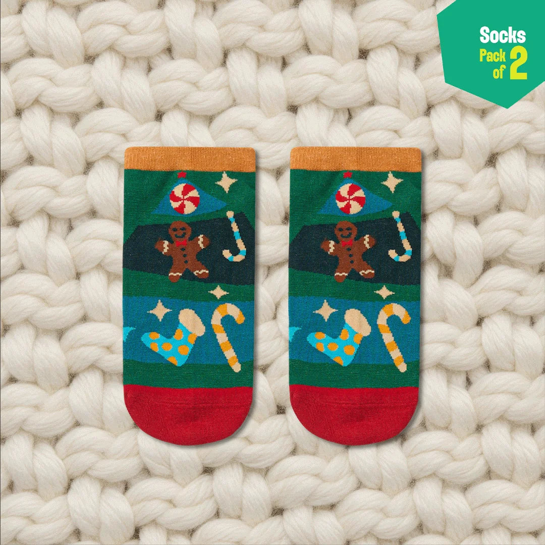 Xmas Duo! Unisex Socks, 100% Organic Cotton, Ankle Length, Pack of 2