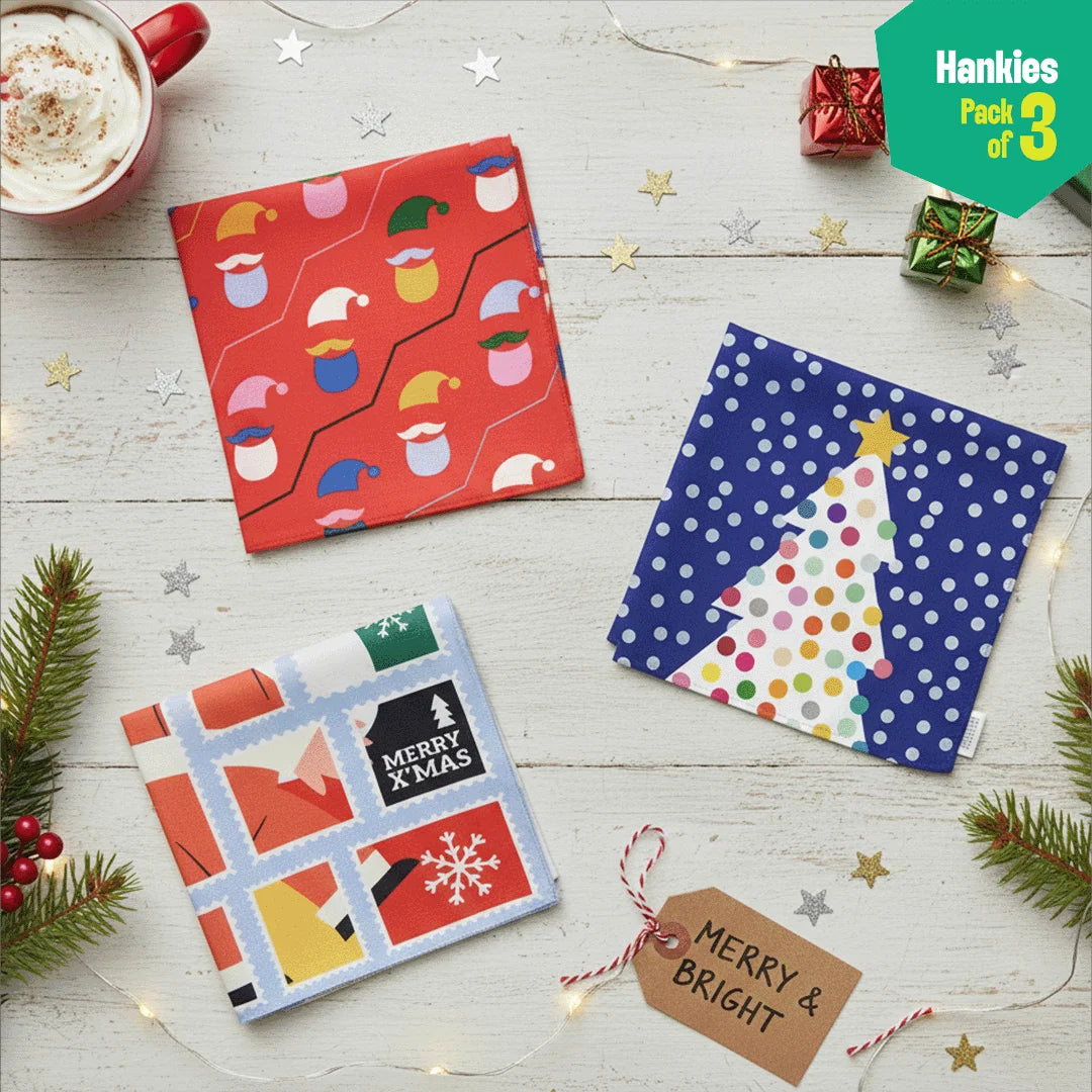 Snow Kiss! Unisex Hankies, 100% Organic Cotton, Pack of 3