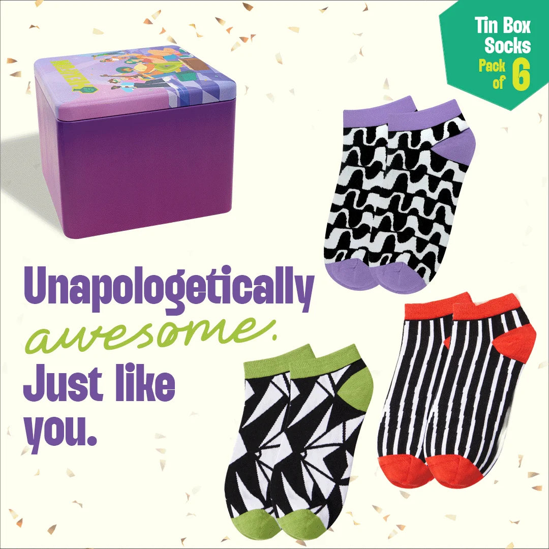 Jam Club! Tin Gift Box, Unisex Ankle Length Socks, 100% Bamboo, Gift Box of 06