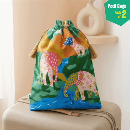 Safari Love! Unisex Potli Bags, 100% Cotton, Pack of 2