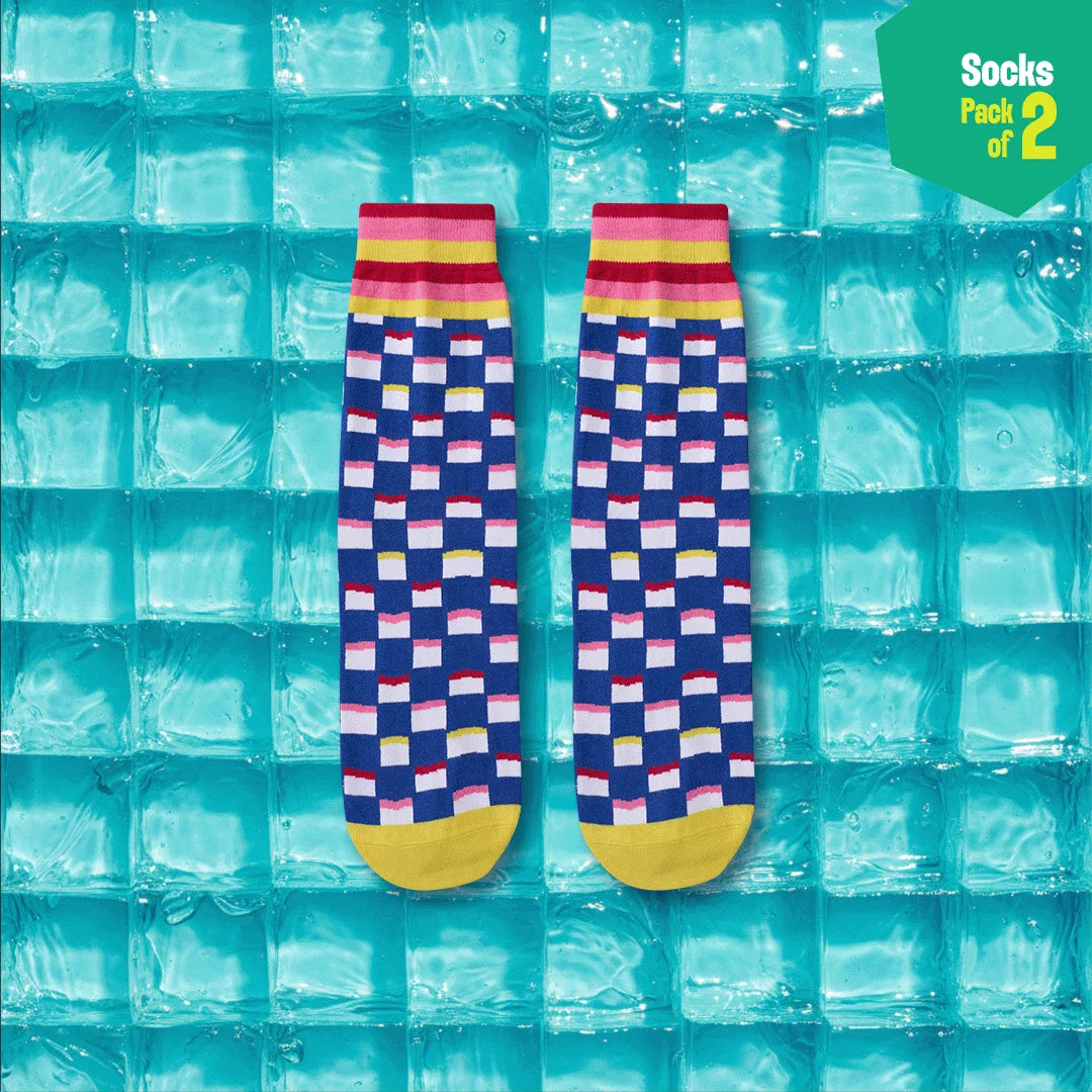 Rainbow Check! Unisex Socks, 100% Organic Cotton, Crew Length, Pack of 2
