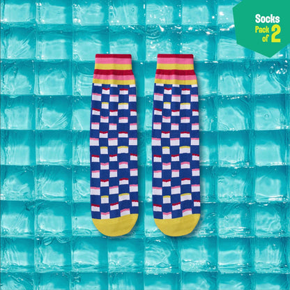 Rainbow Check! Unisex Socks, 100% Organic Cotton, Crew Length, Pack of 2