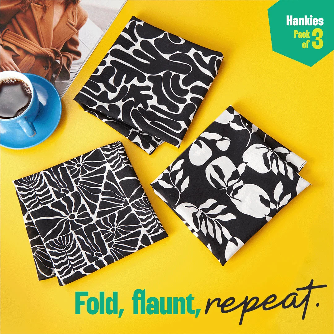 Black Magic! Unisex Hankies, 100% Organic Cotton, Pack of 3