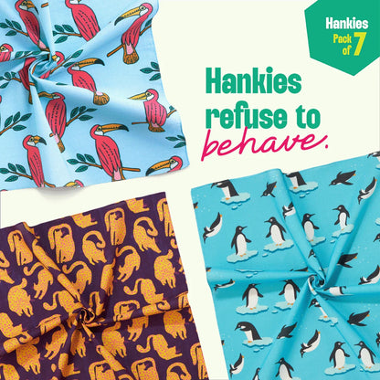 Wild Drip! Unisex Hankies, 100% Organic Cotton, Pack of 7