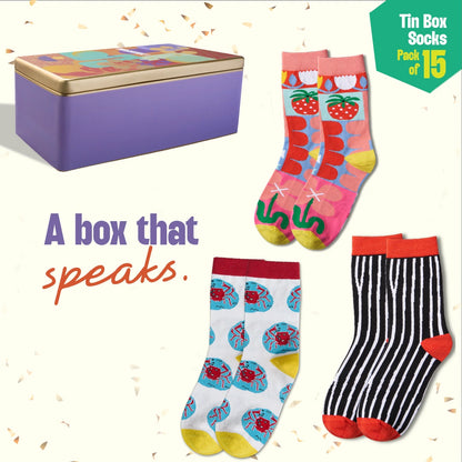 Floral Bloom! Tin Gift Box, Unisex Crew Length, 100% Bamboo, Box Of 15