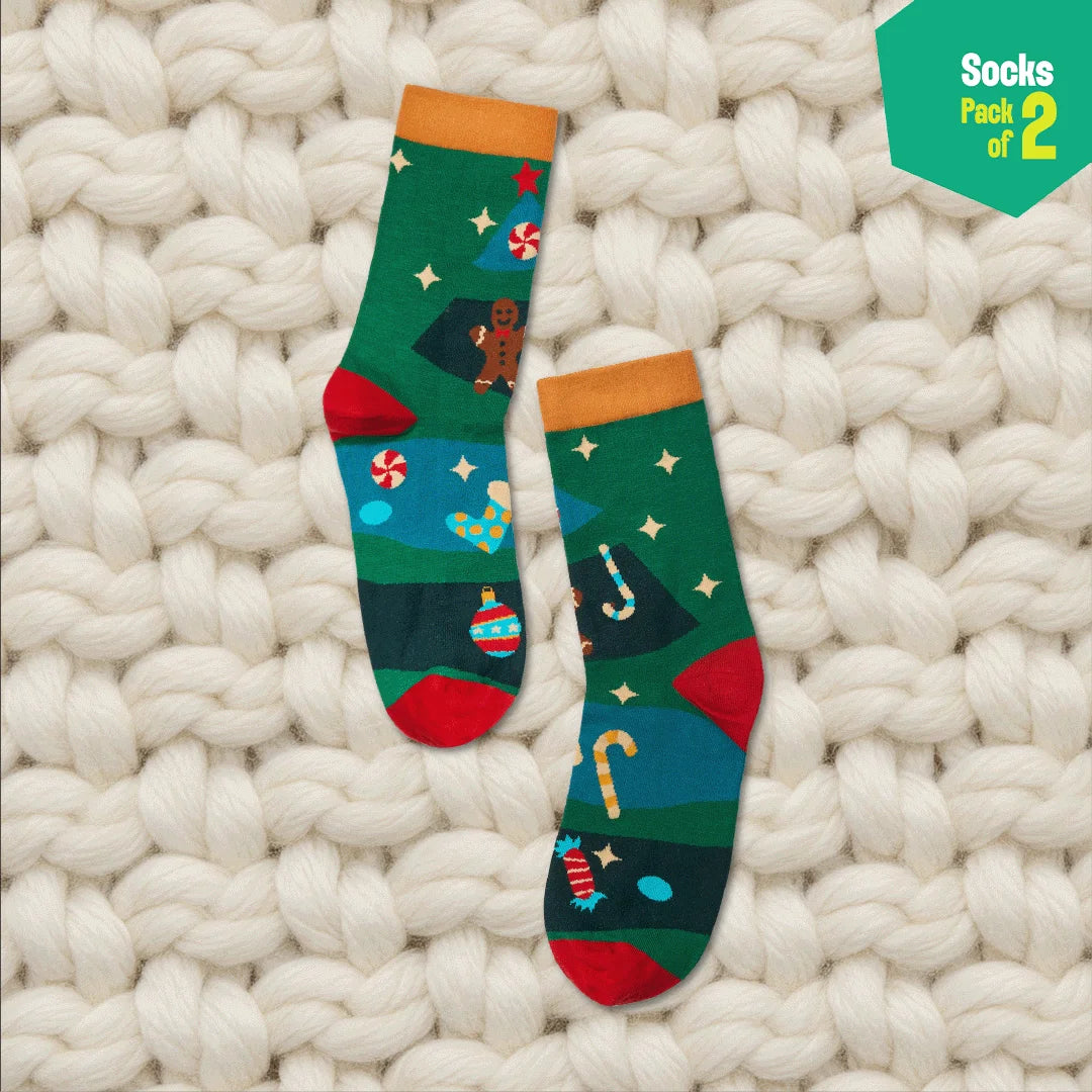 X'mas-Duo! Unisex Socks, 100% Organic Cotton, Crew Length, Pack of 2