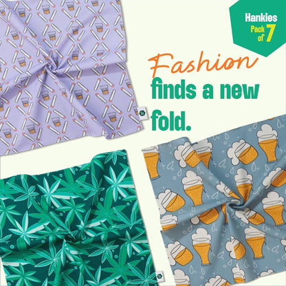 Happy Hour! Unisex Hankies, 100% Organic Cotton, Pack of 7