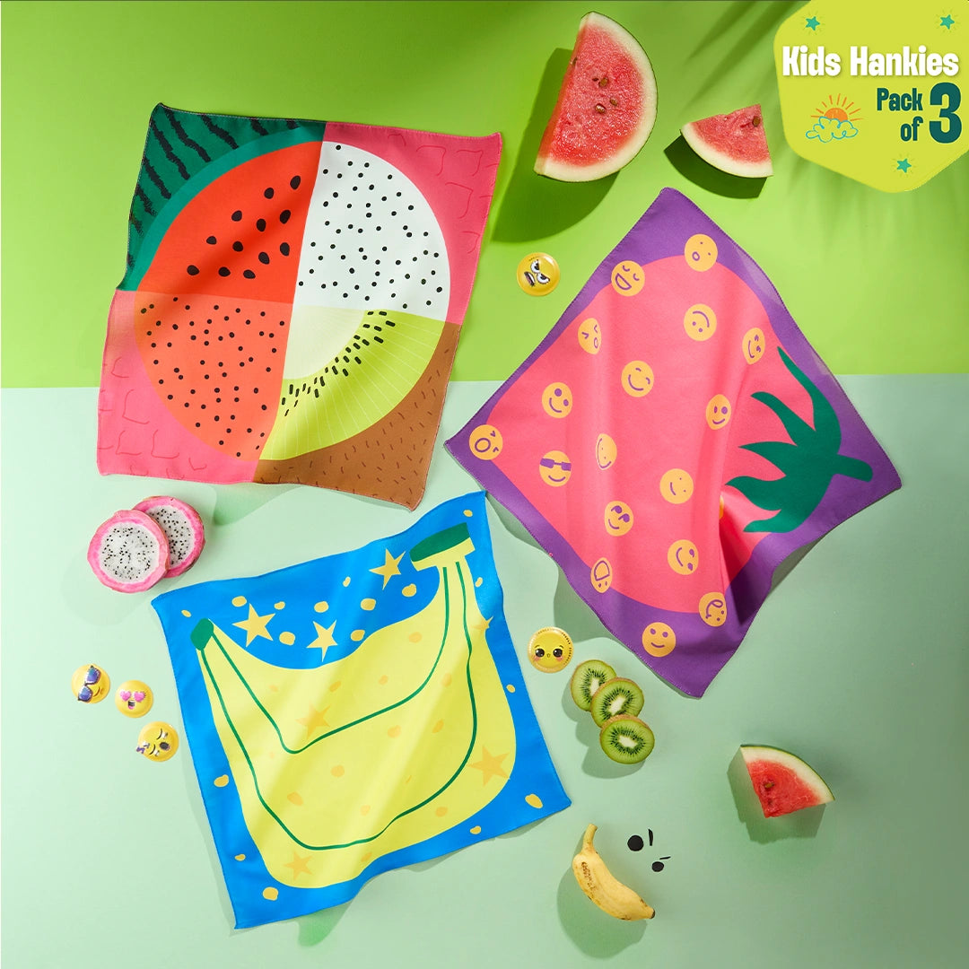 Lunch Box! Unisex Kid's Hankies, 100% Organic Cotton, Pack of 3
