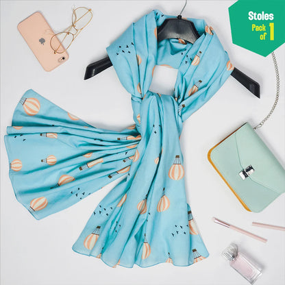 BTW! Balloon The Way! Women's Stole, 100% Organic Cotton, Pack of 1