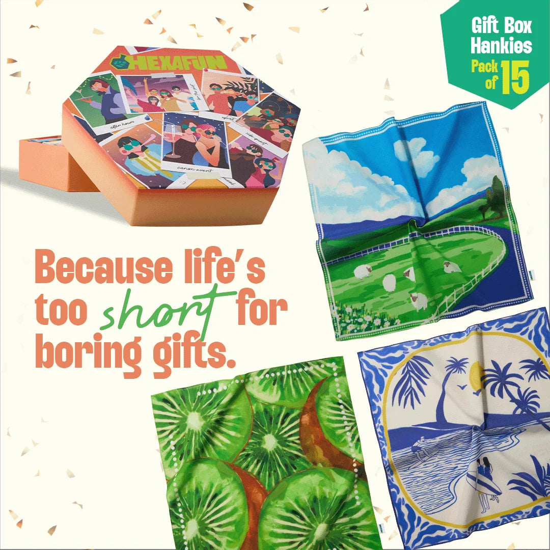 Time Capsule! Unisex Hankies, 100% Organic Cotton, Gift Box of 15