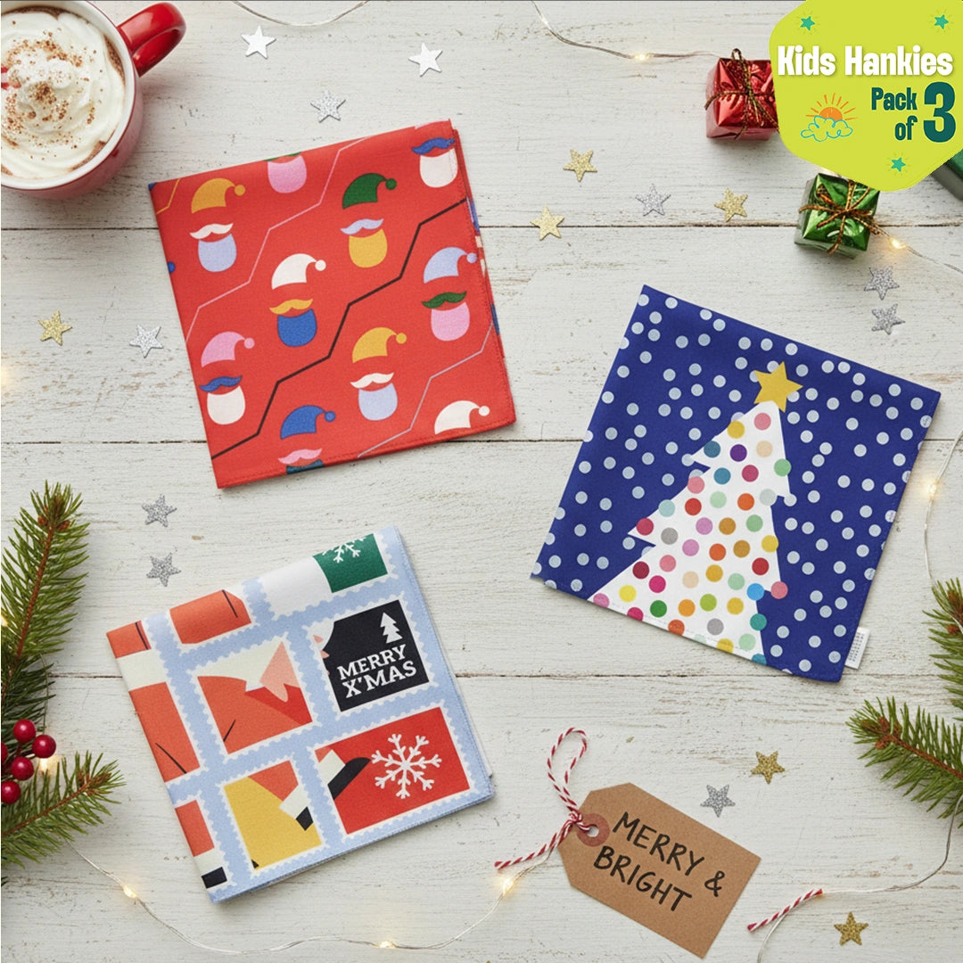 Icy Giggle! Unisex Kid's Hankies, 100% Organic Cotton, Pack of 3