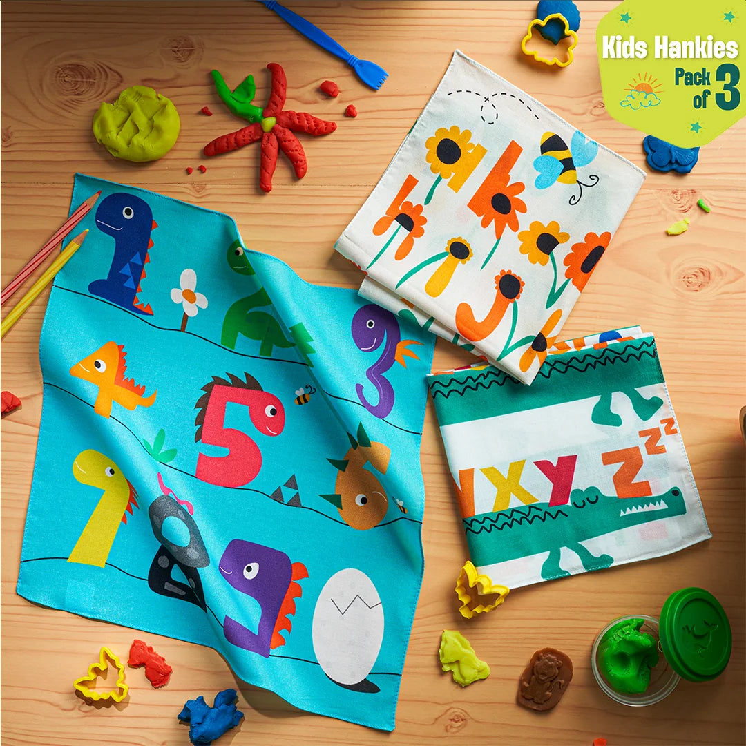 Adventures Of Learning! Unisex Kid's Hankies, 100% Organic Cotton, Pack of 3