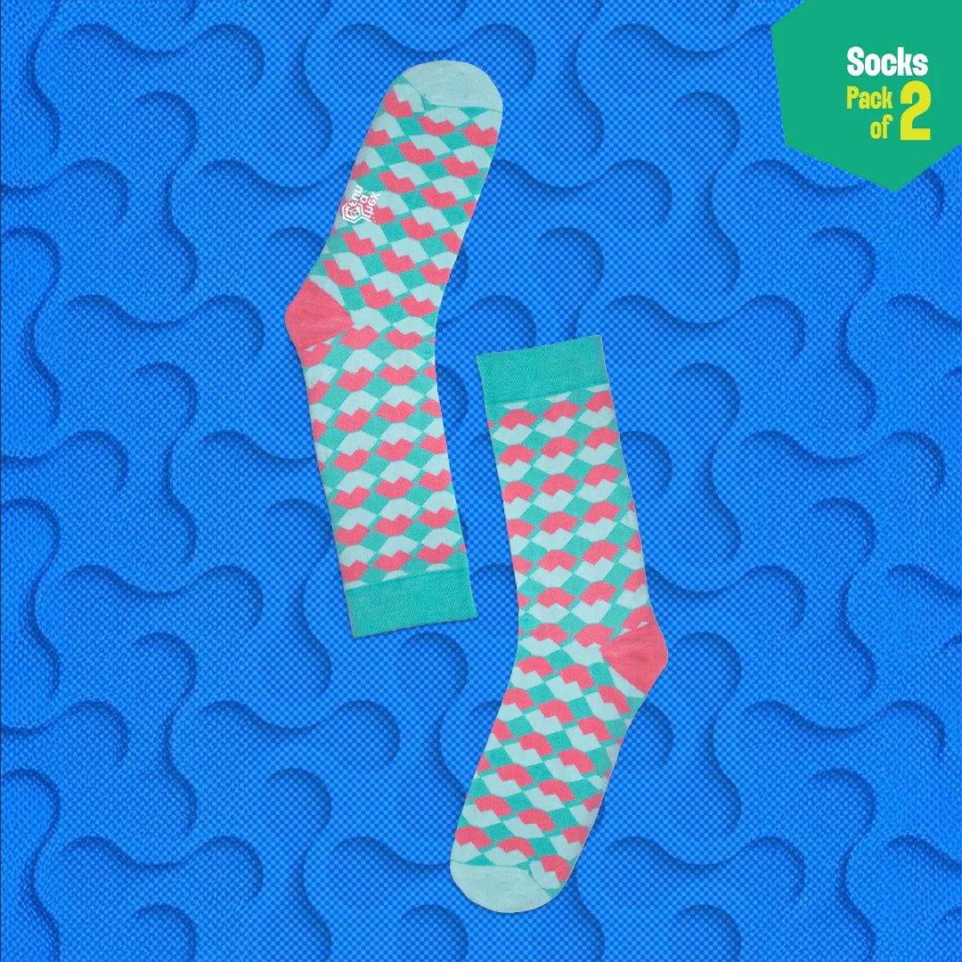 Geo Gems! Unisex Socks, 100% Organic Cotton, Crew Length, Pack of 2