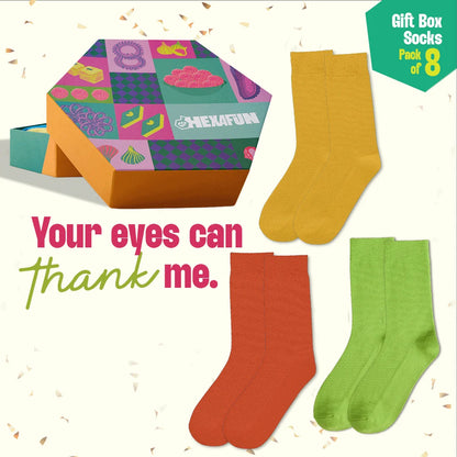Glam & Glitter! Unisex Crew Length Socks, 100% Organic Cotton, Gift Box of 8