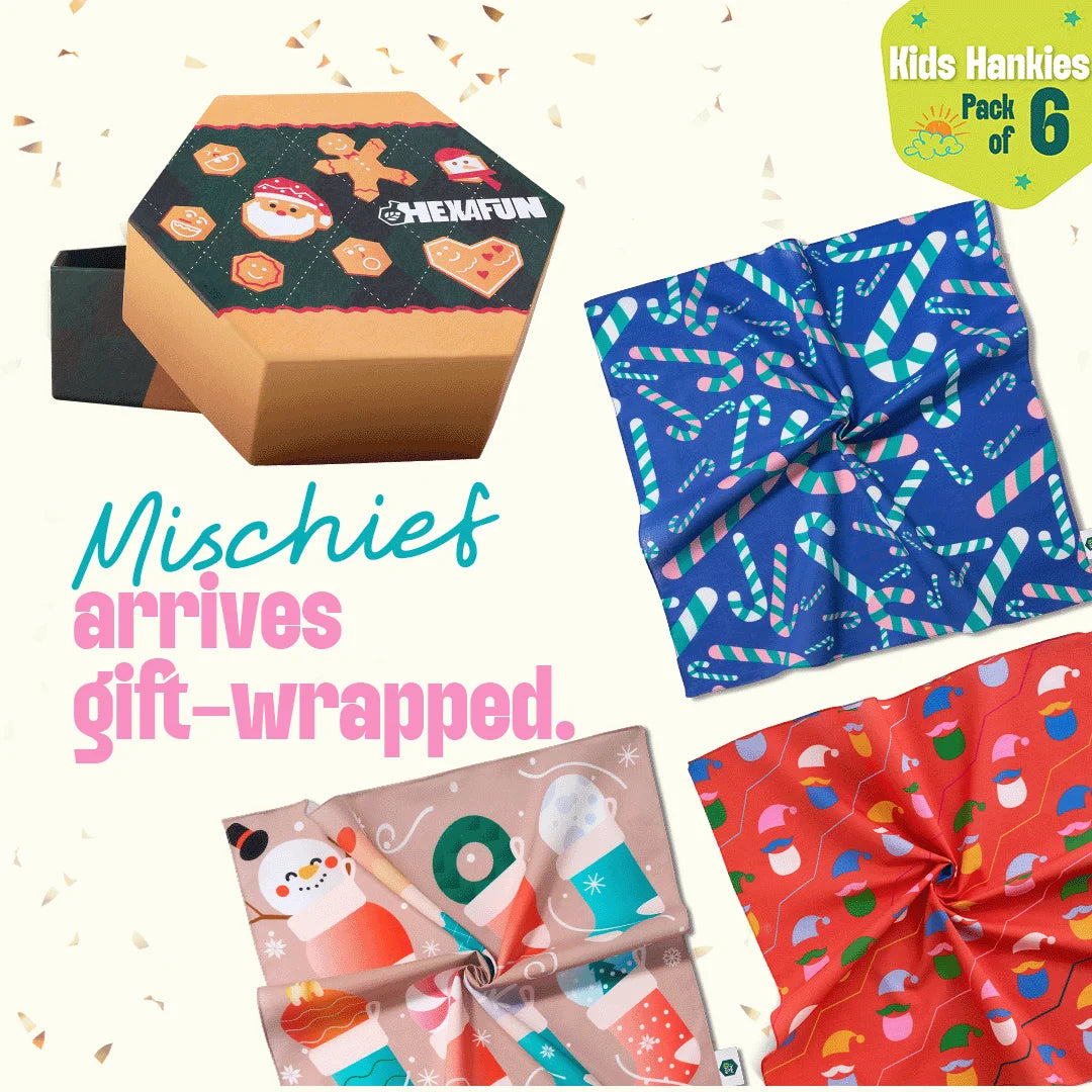 Sugar & Spice! Unisex Kid's Hankies, 100% Organic Cotton, Gift Box of 6